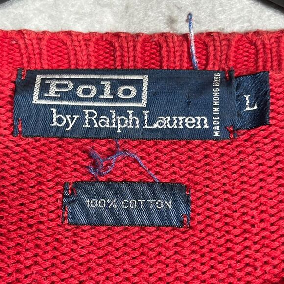 VTG Polo Ralph Lauren Crewneck Sweatshirt Men’s Large Red Knit Pullover Sweater - Picture 5 of 10